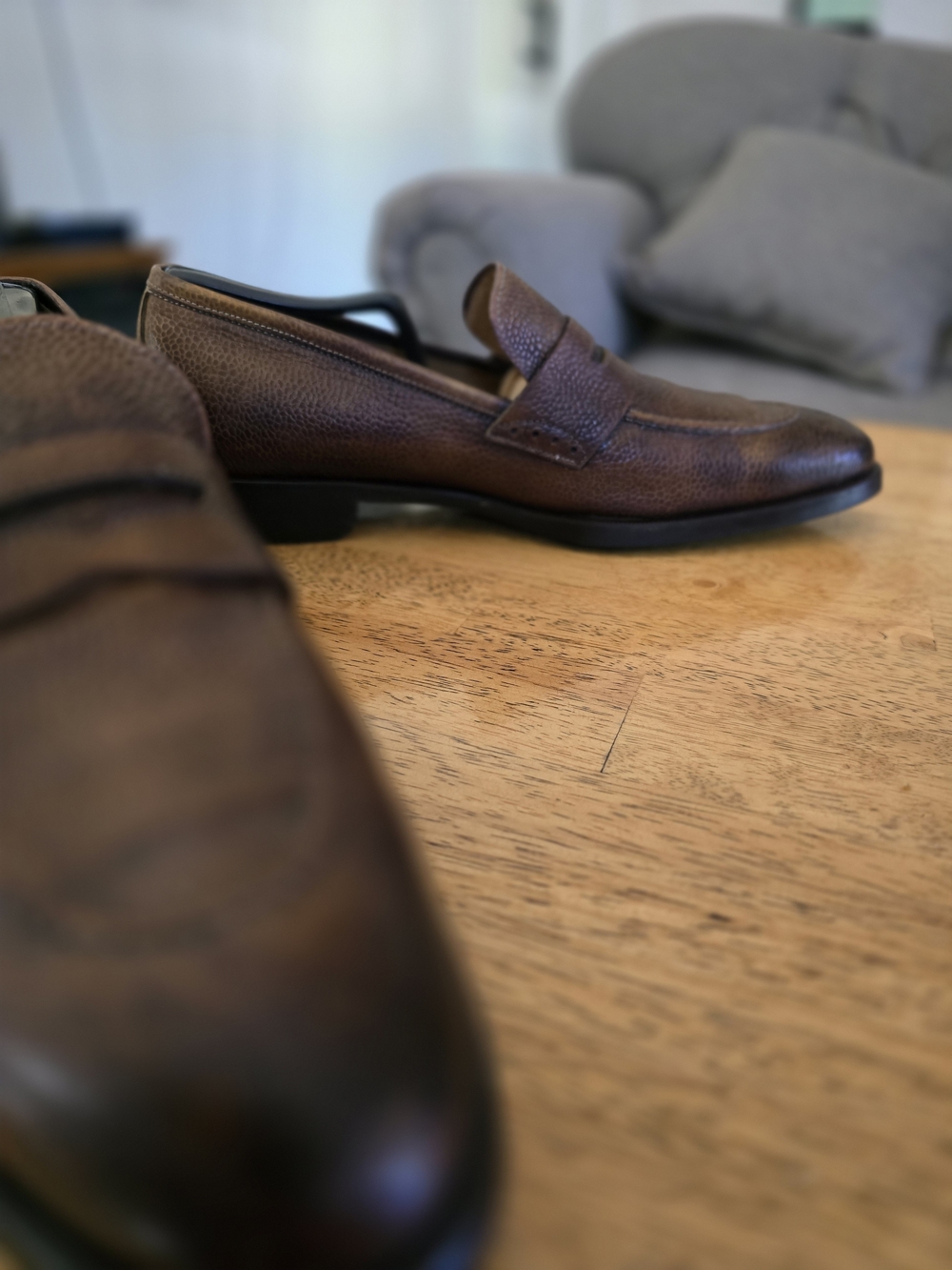 Men's Brown Pebbled Leather Penny Loafers By Di Bianco
